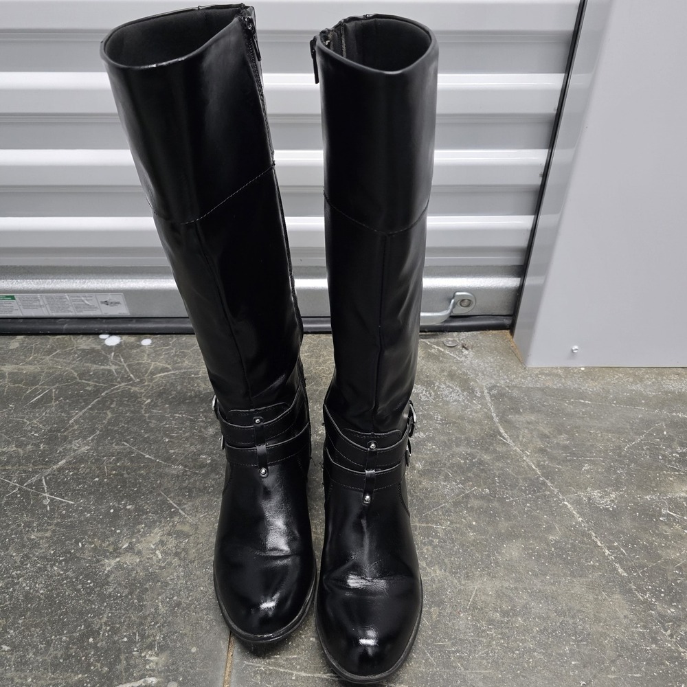 Arizona Women's Black Knee-High Riding Boots Size 9M AZ Denver Faux Leather Zip